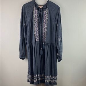 Knox Rose Boho Embroidered Blue Dress Size XL